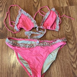 Victoria’s Secret hot pink and nude ruffle bikini